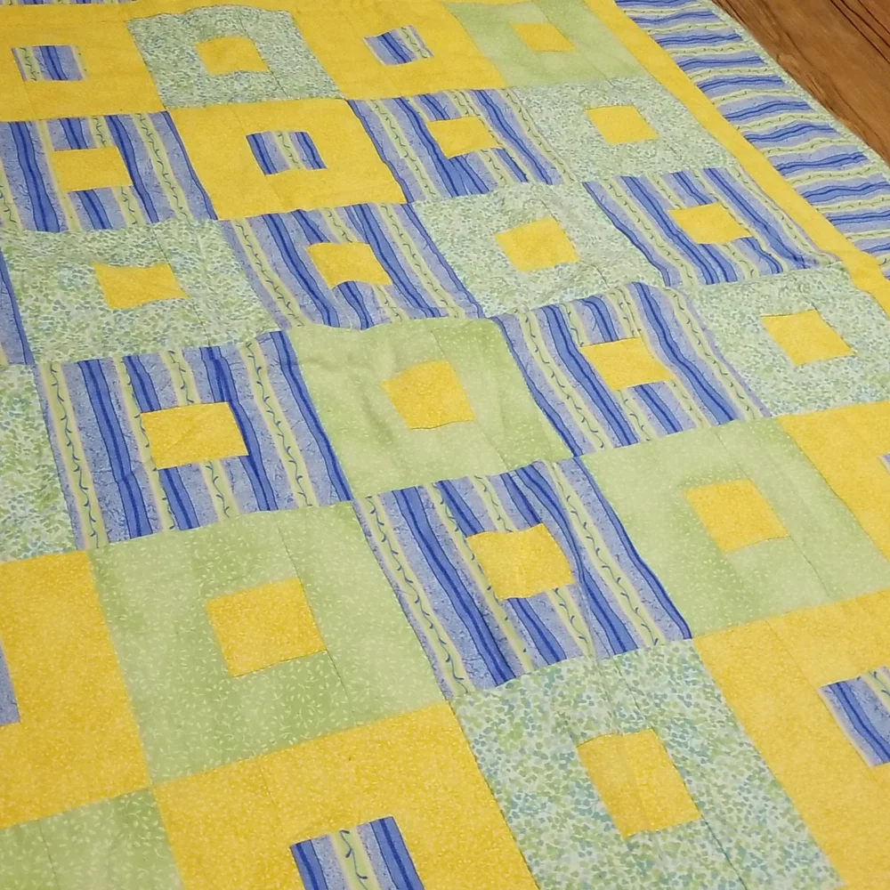 Homemade Baby quilt blue/yellow/green
